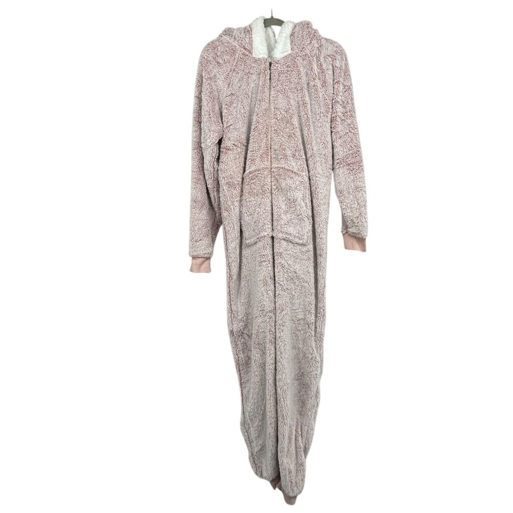 The Big Softy Women’s Hooded Zip-Up Fleece Lounger Blanket Jumpsuit Size L Pink